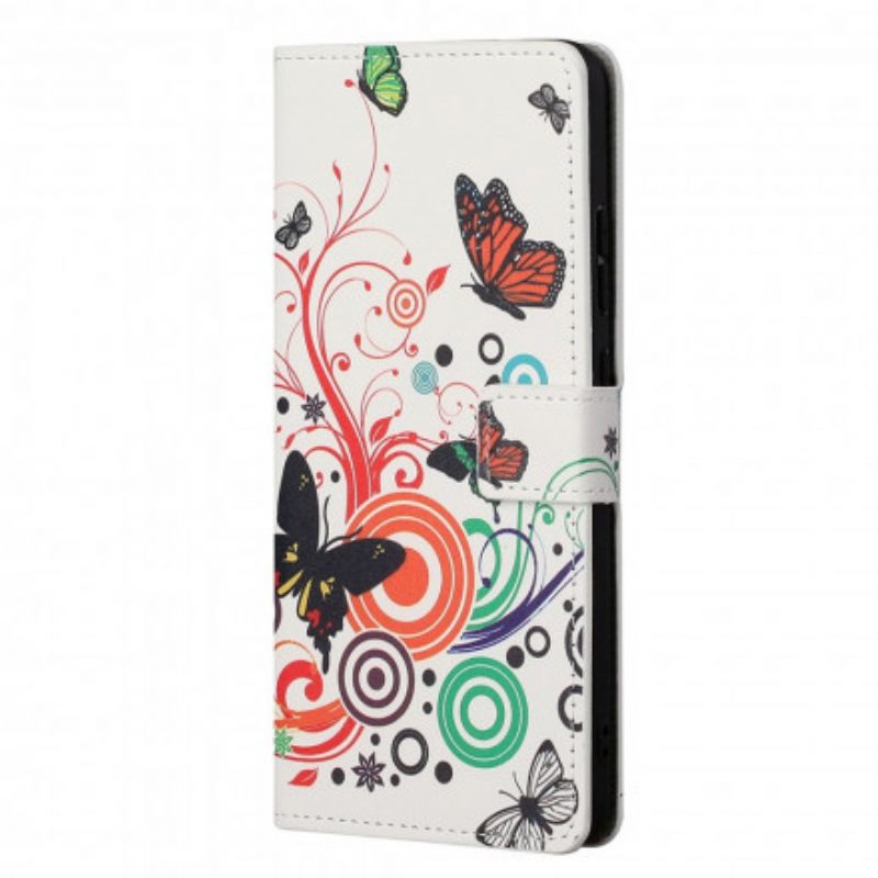 Lederhüllen Für Motorola Edge 20 Schmetterlinge Und Blumen