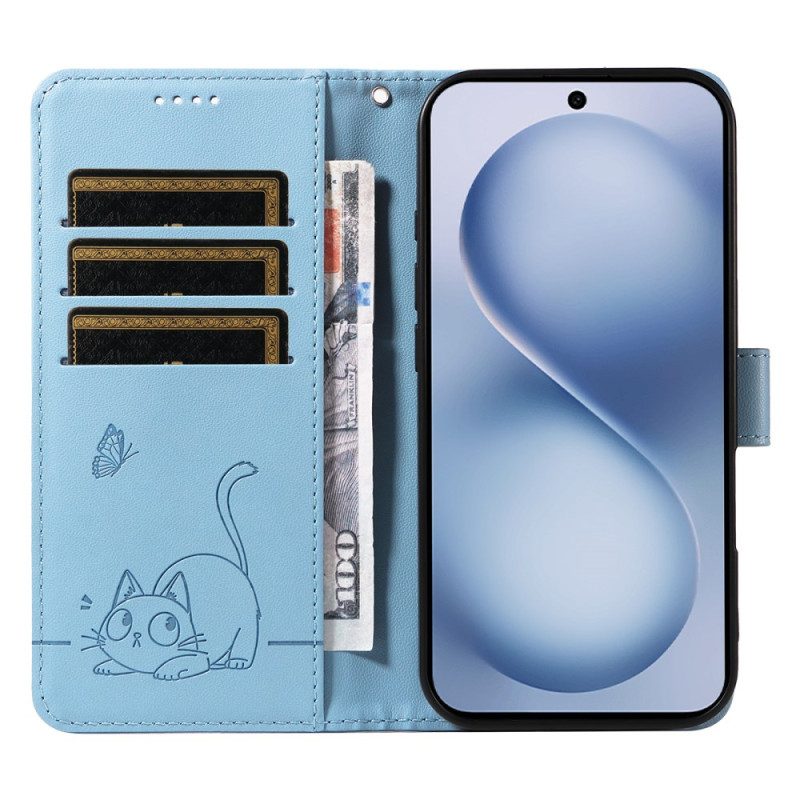 Lederhüllen Vivo X200 Fe Handyhülle Gravierte Katze Mit Trageriemen