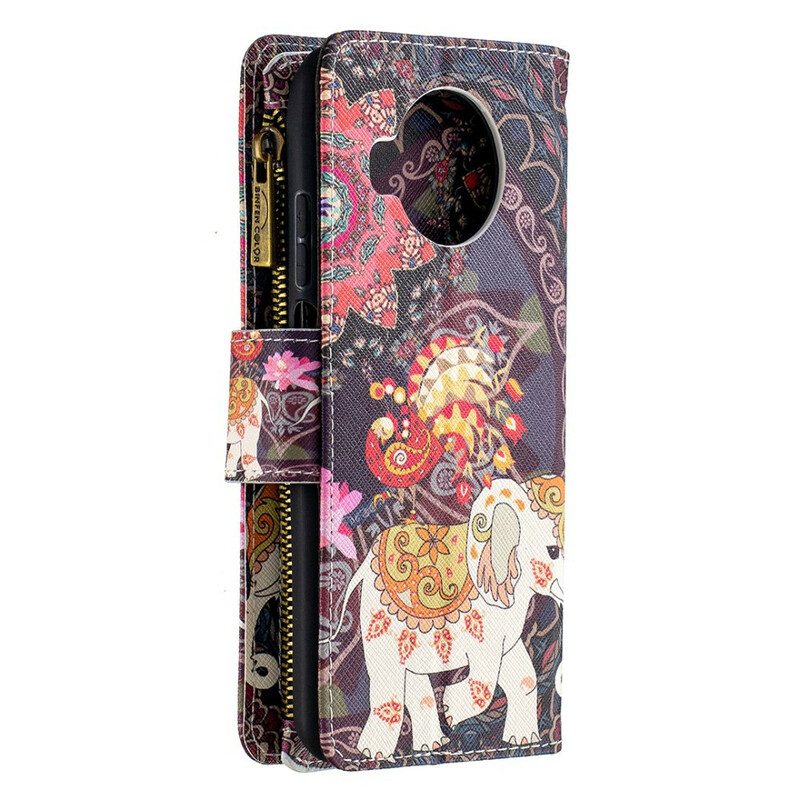 Lederhüllen Für Xiaomi Redmi Note 9 Pro 5G Elefanten-reißverschlusstasche