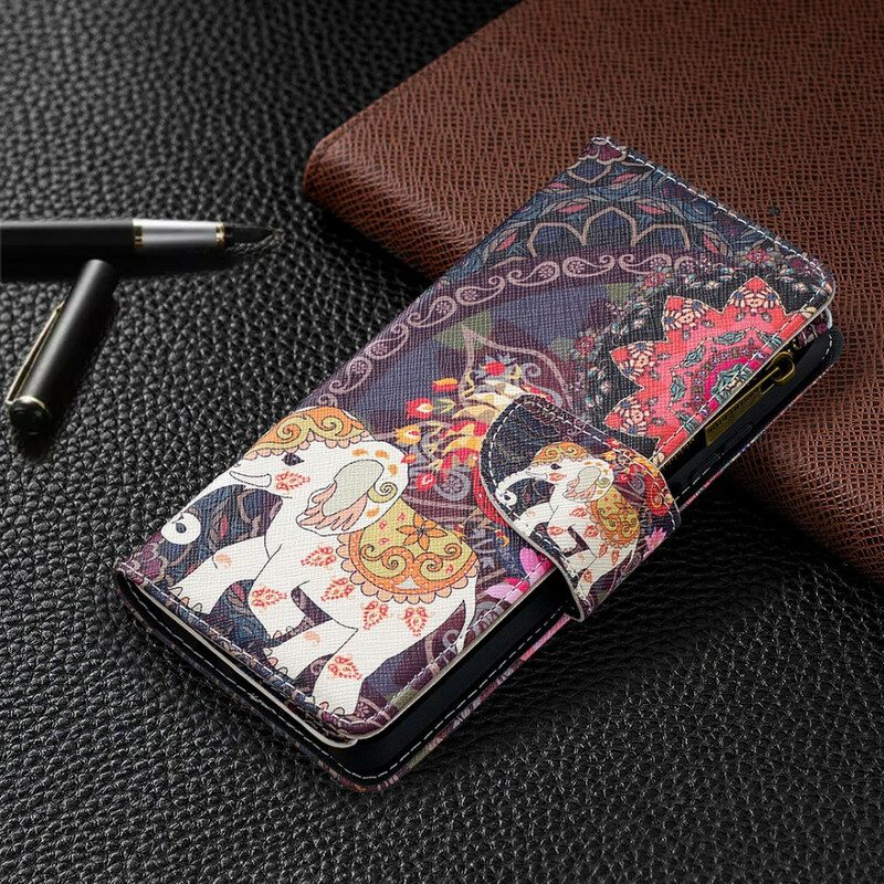 Lederhüllen Für Xiaomi Redmi Note 9 Pro 5G Elefanten-reißverschlusstasche