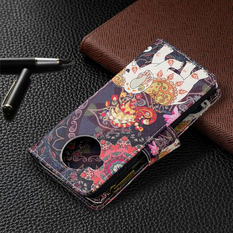 Lederhüllen Für Xiaomi Redmi Note 9 Pro 5G Elefanten-reißverschlusstasche