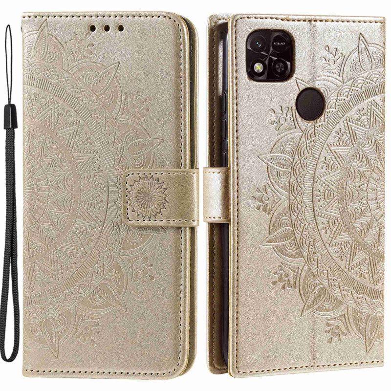 Flip Case Für Xiaomi Redmi 10A Mandala-sonne Mit Schlüsselband