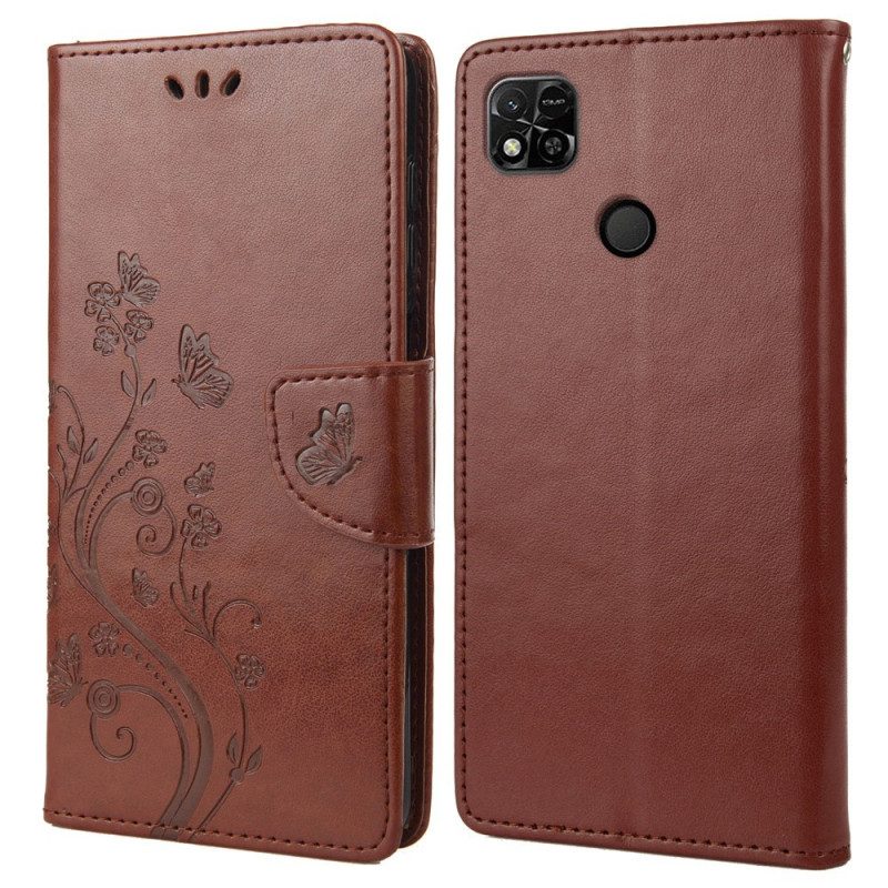 Flip Case Für Xiaomi Redmi 10A Mit Kordel Schmetterlings- Und Blumenarmband