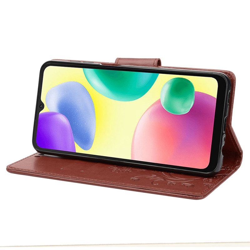 Flip Case Für Xiaomi Redmi 10A Mit Kordel Schmetterlings- Und Blumenarmband