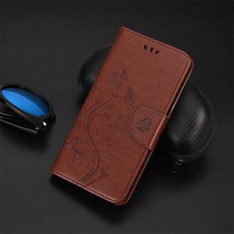 Flip Case Für Xiaomi Redmi 10A Mit Kordel Schmetterlings- Und Blumenarmband