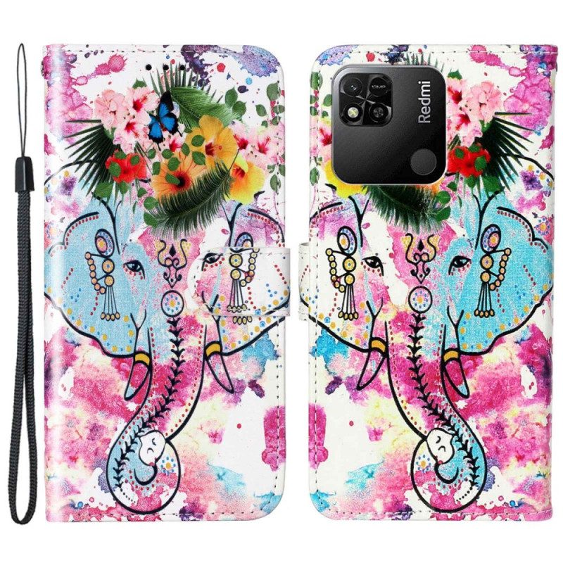 Flip Case Für Xiaomi Redmi 10A Mit Kordel Stammes-elefant Mit Riemen