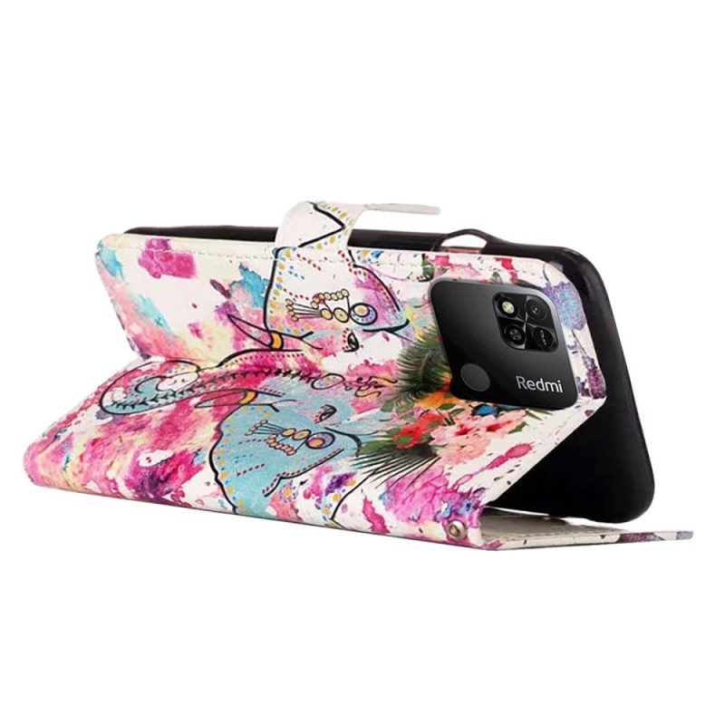 Flip Case Für Xiaomi Redmi 10A Mit Kordel Stammes-elefant Mit Riemen