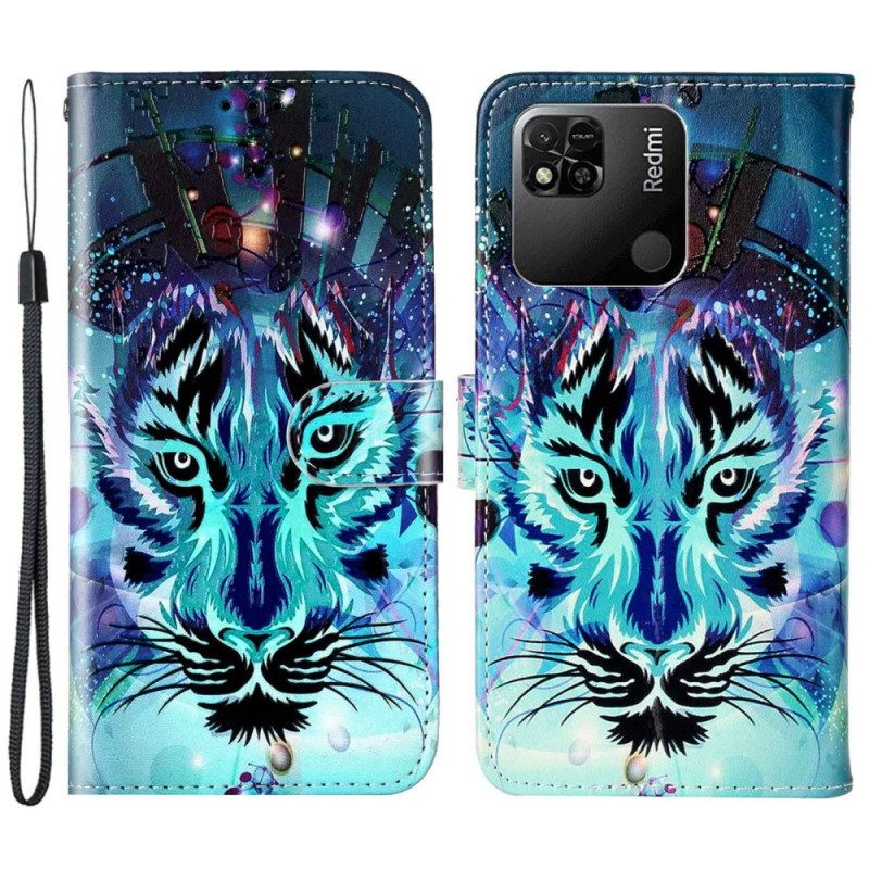 Lederhüllen Für Xiaomi Redmi 10A Der Tiger Mit Schlüsselband