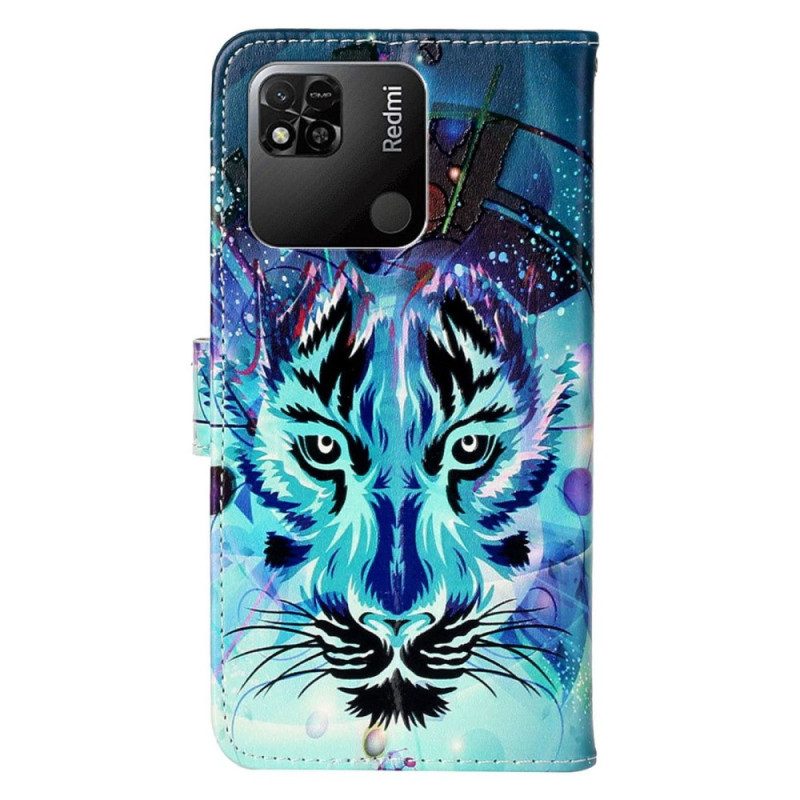 Lederhüllen Für Xiaomi Redmi 10A Der Tiger Mit Schlüsselband