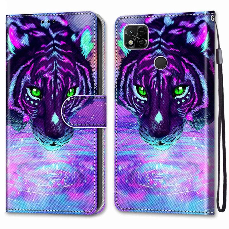 Lederhüllen Für Xiaomi Redmi 10A Mit Kordel Neontiger Mit Riemen