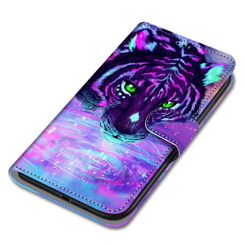 Lederhüllen Für Xiaomi Redmi 10A Mit Kordel Neontiger Mit Riemen