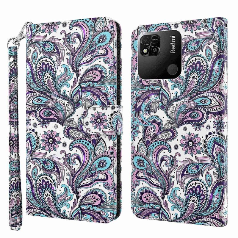 Lederhüllen Für Xiaomi Redmi 10A Mit Kordel Riemchen-paisley-muster