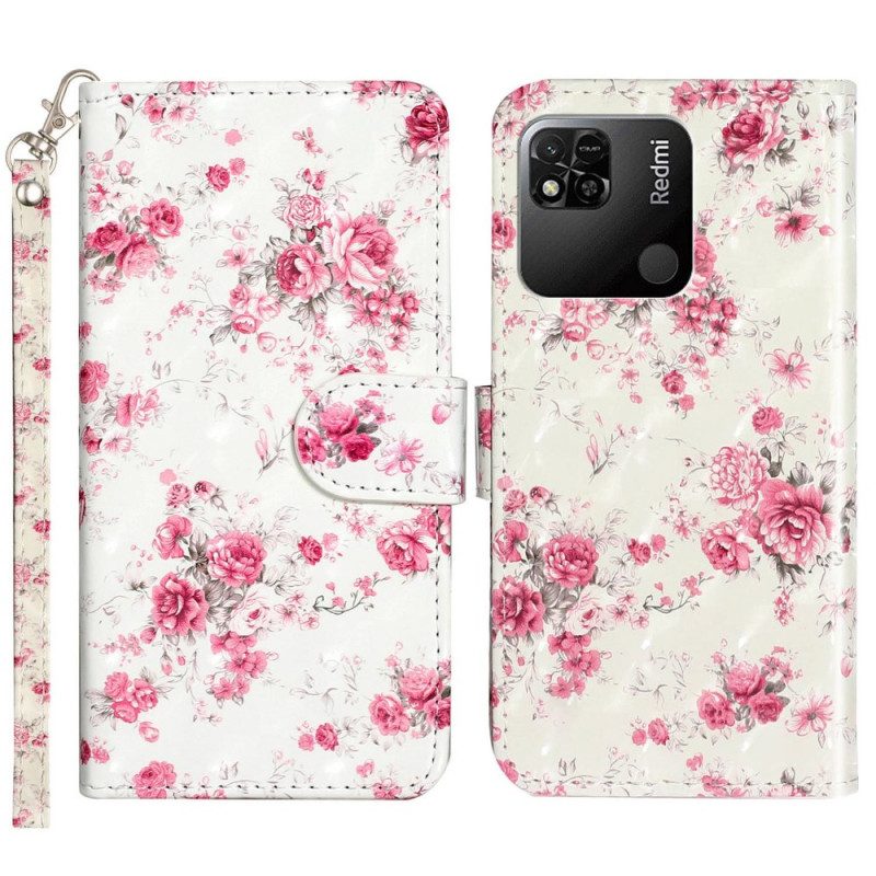 Lederhüllen Für Xiaomi Redmi 10A Mit Kordel Riemen Liberty Flowers