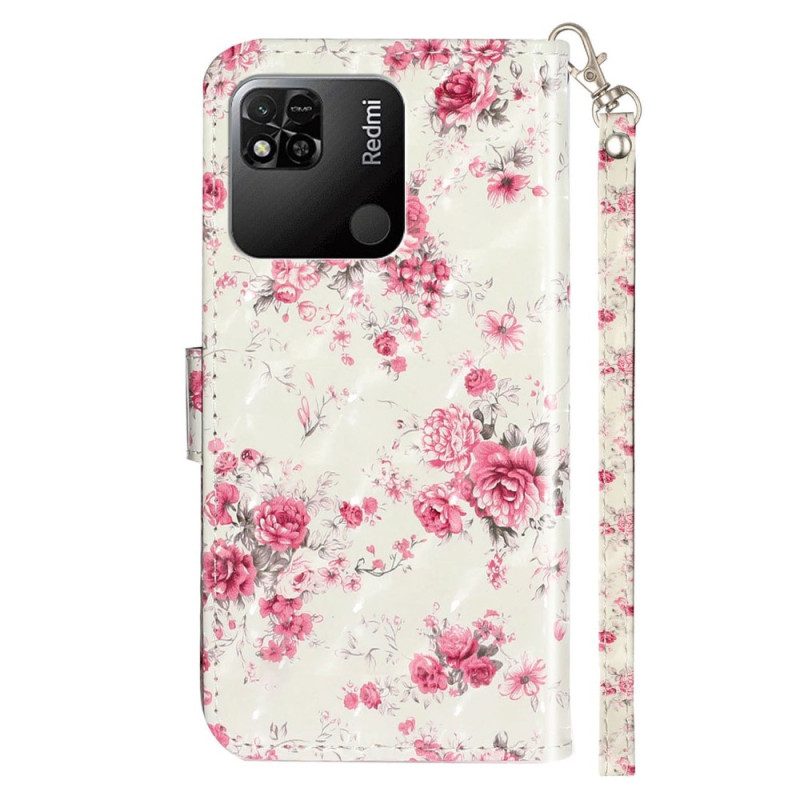 Lederhüllen Für Xiaomi Redmi 10A Mit Kordel Riemen Liberty Flowers