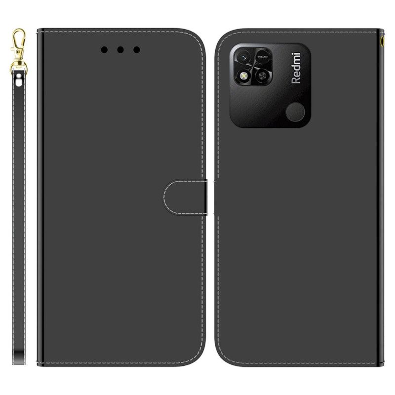 Lederhüllen Für Xiaomi Redmi 10A Spiegelimitat Aus Leder Mit Riemen