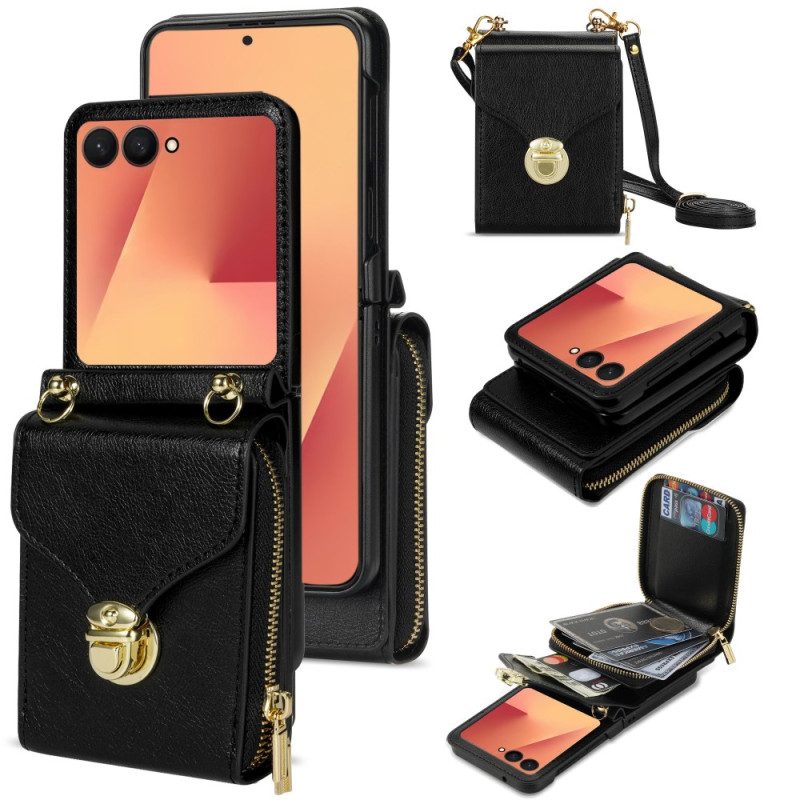 Case Samsung Galaxy Z Flip 7 Geldbörse Mit Reißverschluss Und Schultergurt