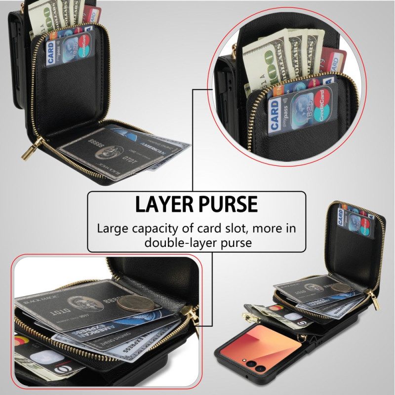 Case Samsung Galaxy Z Flip 7 Geldbörse Mit Reißverschluss Und Schultergurt