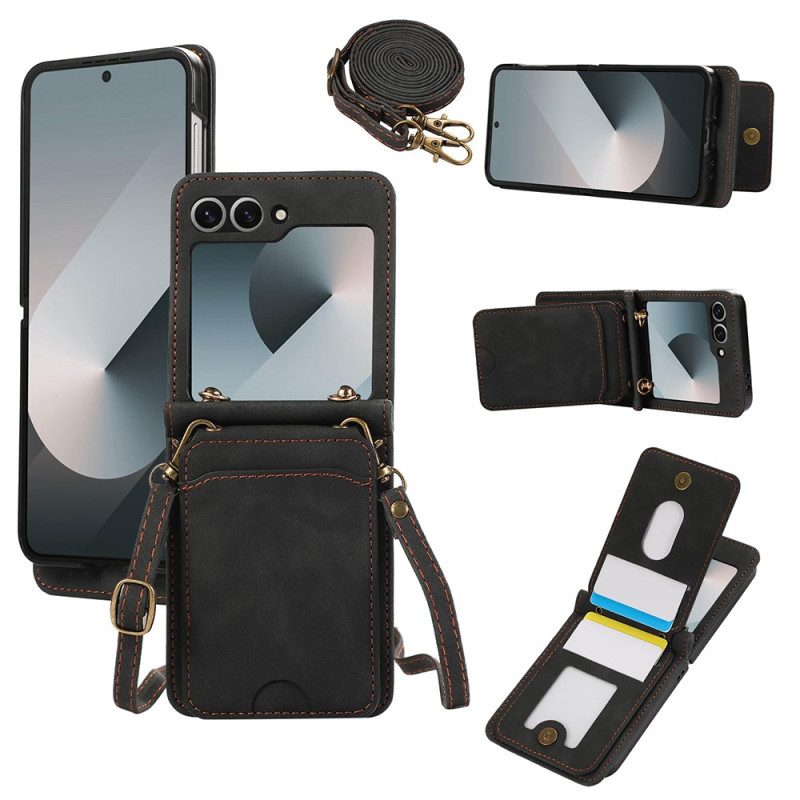 Case Samsung Galaxy Z Flip 7 Kartenhalterung Und Schultergurt In Lederoptik