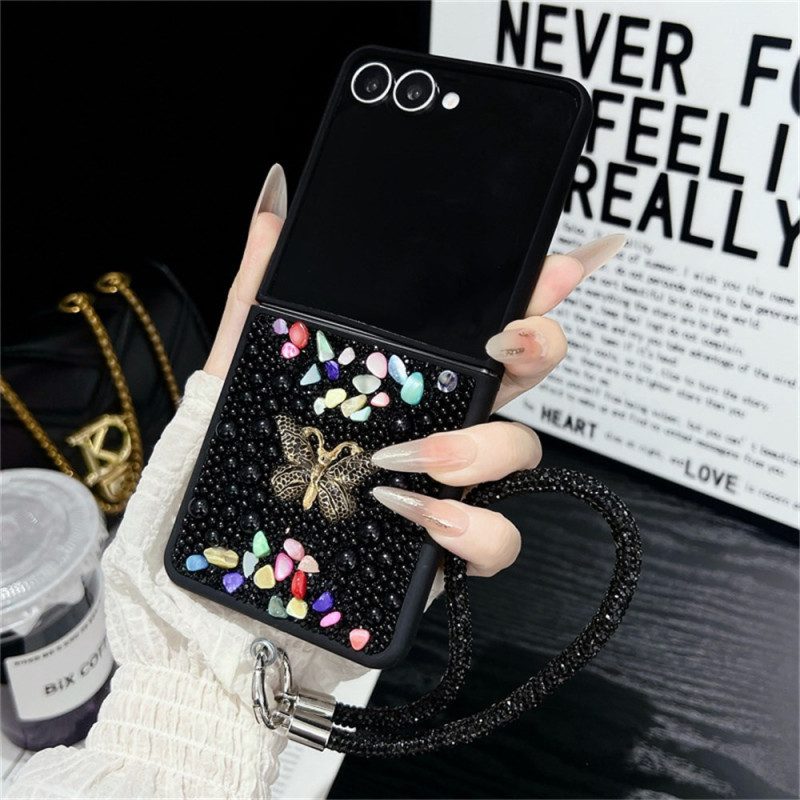 Hülle Für Samsung Galaxy Z Flip 7 Glitzerdesign Und Handschlaufe