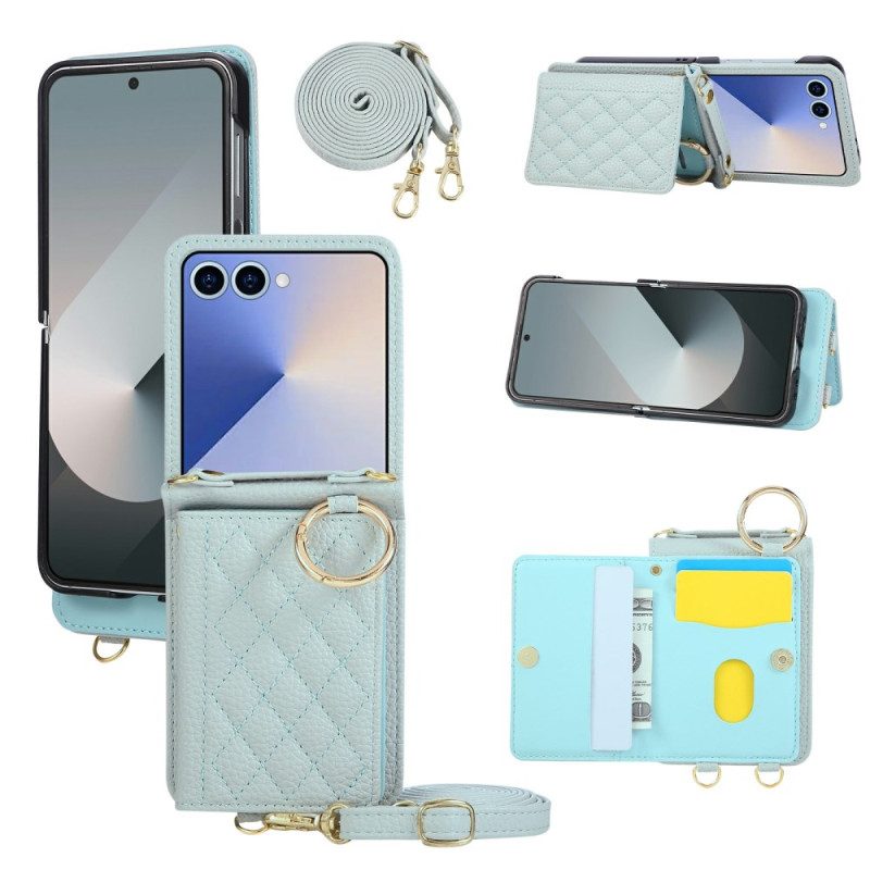 Hülle Samsung Galaxy Z Flip 7 Handyhülle Gesteppte Geldbörse Mit Schultergurt