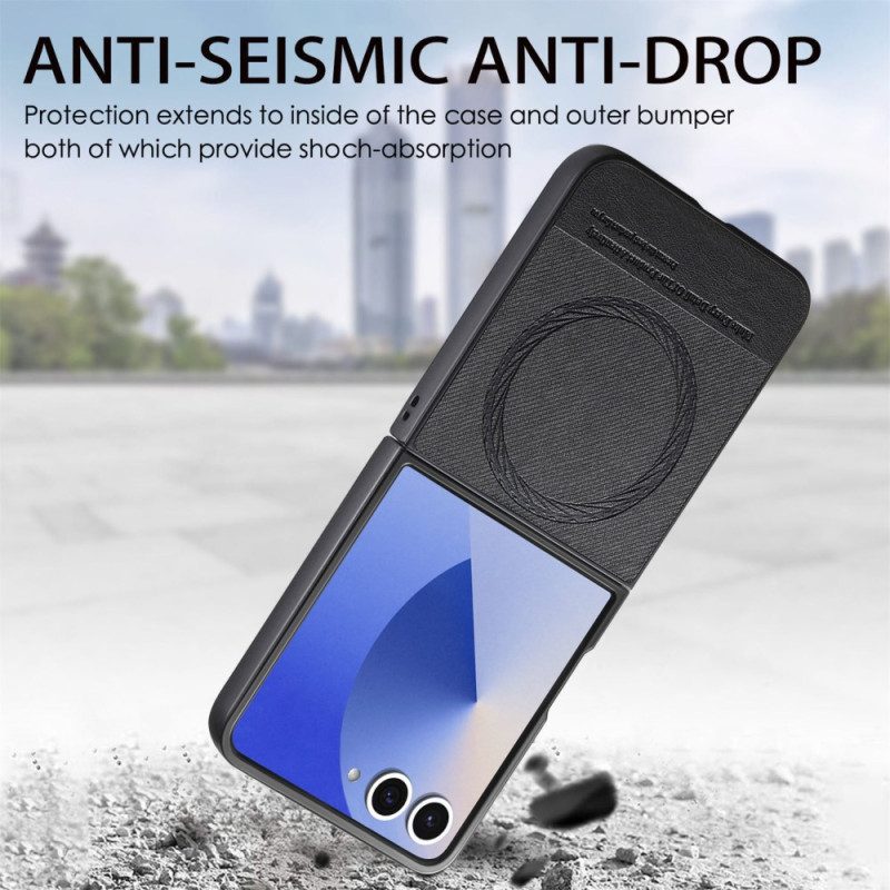 Hülle Samsung Galaxy Z Flip 7 Handyhülle Magsafe-kompatibles Leder In Denim-optik