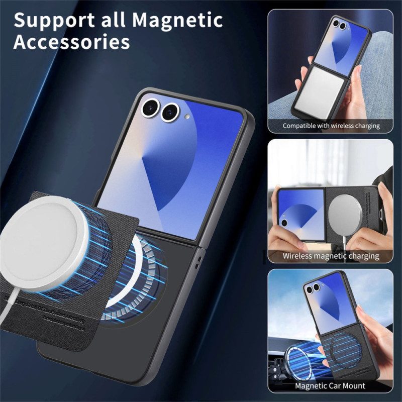 Hülle Samsung Galaxy Z Flip 7 Handyhülle Magsafe-kompatibles Leder In Denim-optik