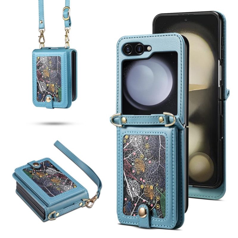 Hülle Samsung Galaxy Z Flip 7 Handyhülle Marmor-kartenhalter Und Schultergurt