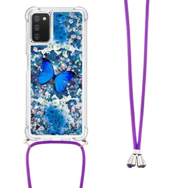 Handyhülle Für Samsung Galaxy A03s Mit Kordel Kordelzug-pailletten-schmetterlinge