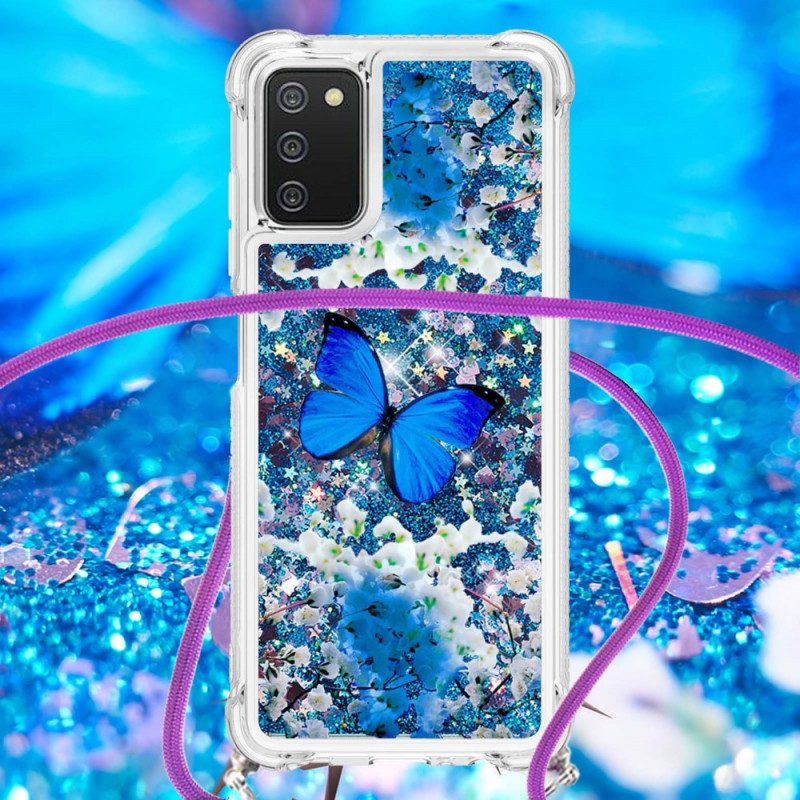 Handyhülle Für Samsung Galaxy A03s Mit Kordel Kordelzug-pailletten-schmetterlinge
