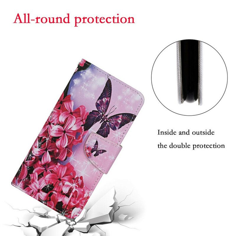 Flip Case Für Samsung Galaxy A31 Schmetterlinge Blumen-lanyard