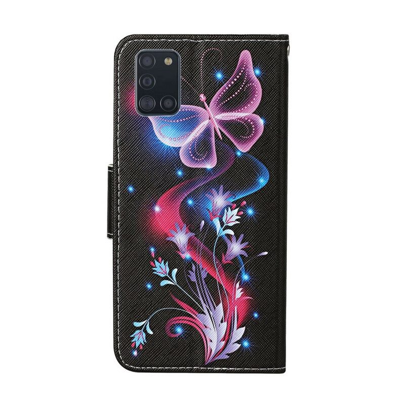 Flip Case Für Samsung Galaxy A31 Schmetterlinge Und Schlüsselband