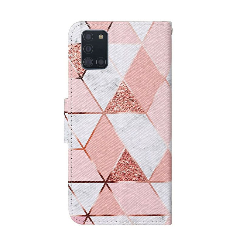 Lederhüllen Für Samsung Galaxy A31 Marmor Und Pailletten Mit Riemen