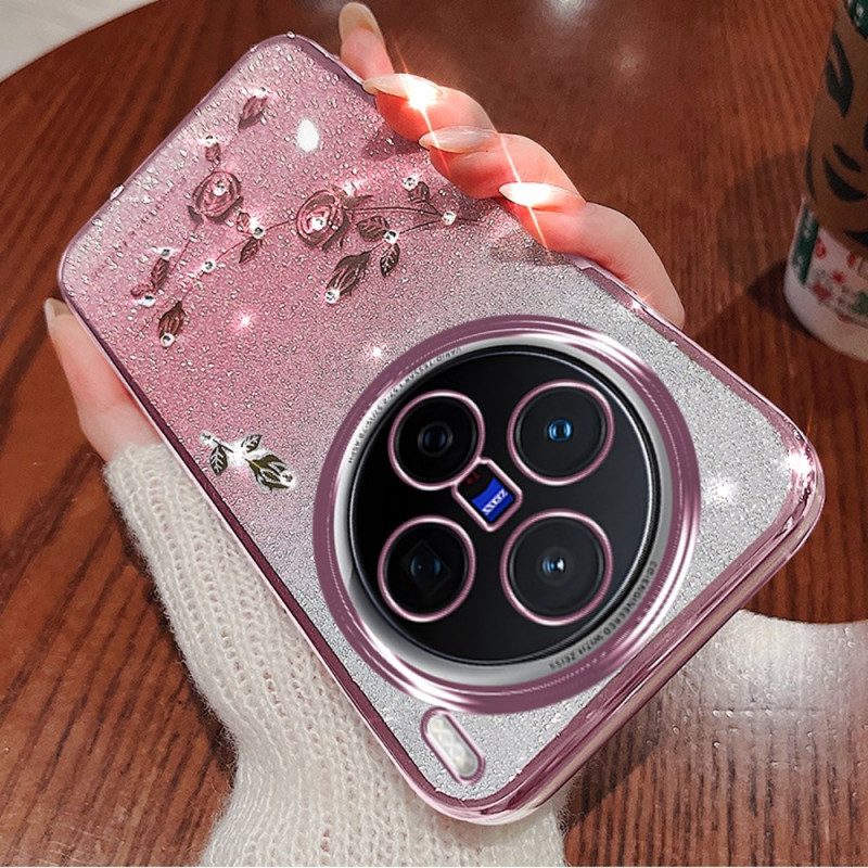 Hülle Vivo X200 Hülle Mit Blumen Und Strasssteinen