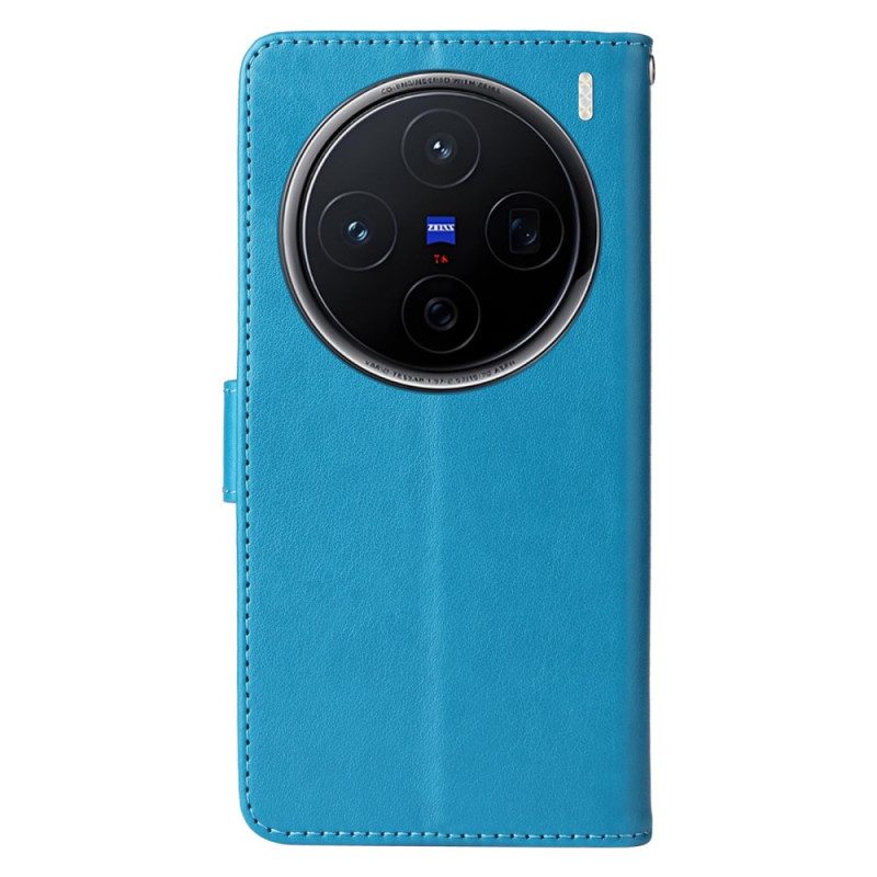 Lederhüllen Vivo X200 Handyhülle Blumen-schmetterlingsmuster