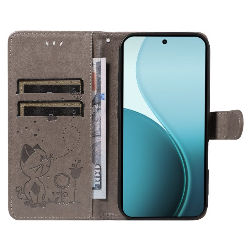Lederhüllen Für Oppo Reno 14 Pro 5g Katze Und Biene