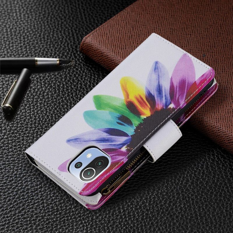 Lederhüllen Für Xiaomi Mi 11 Lite 4G / 5G / 5G NE Bunte Blumentasche Mit Reißverschluss