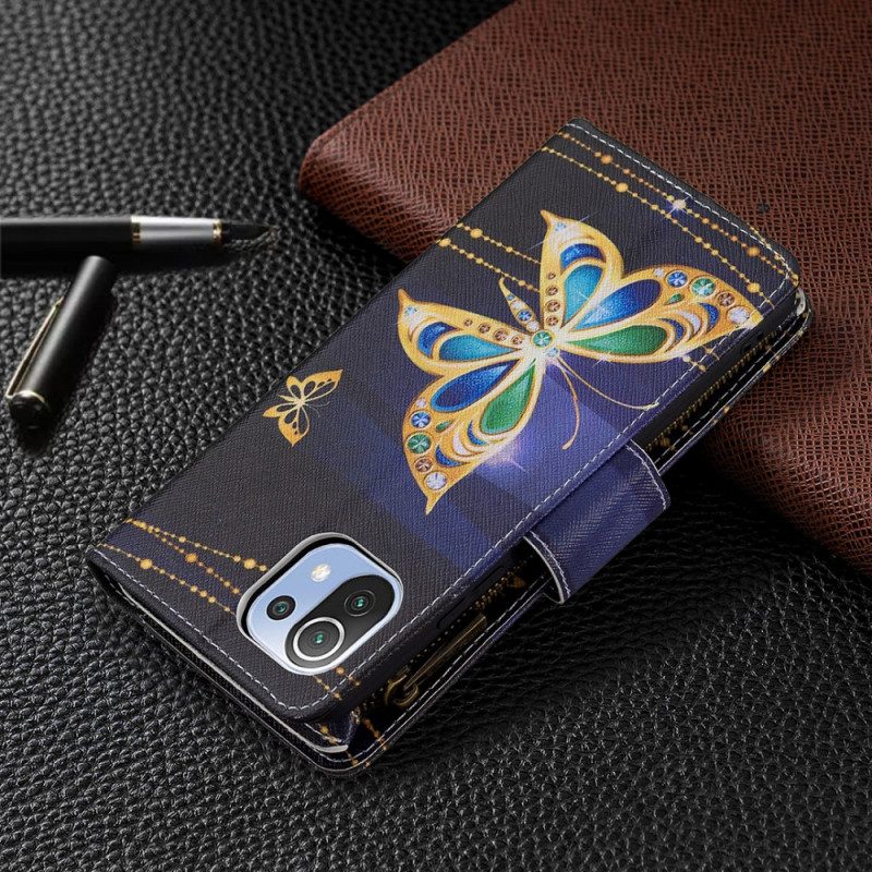 Lederhüllen Für Xiaomi Mi 11 Lite 4G / 5G / 5G NE Reißverschlusstasche Goldene Schmetterlinge