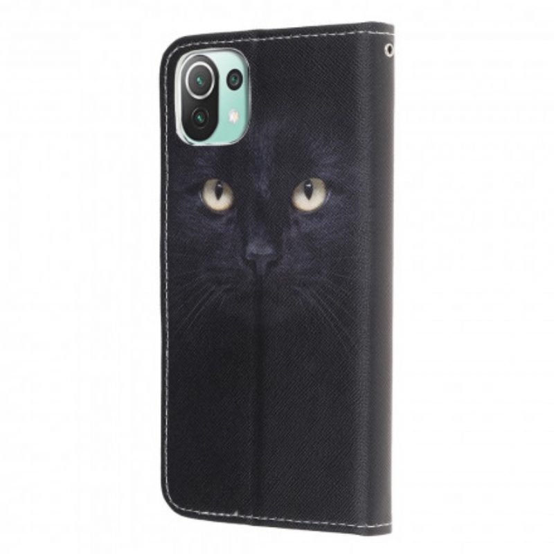 Lederhüllen Für Xiaomi Mi 11 Lite 4G / 5G / 5G NE Schwarze Katzenaugen