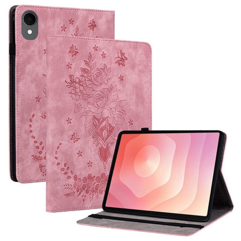 Case Für Samsung Galaxy Tab S11 Blumenmuster In Wildlederoptik