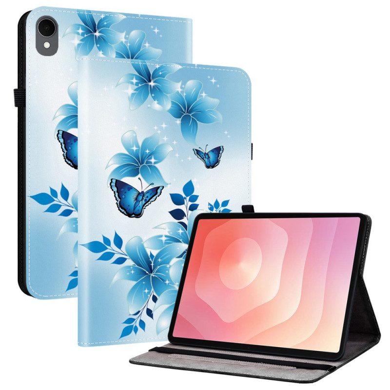 Case Samsung Galaxy Tab S11 Handyhülle Schmetterlinge Und Blaue Blumen