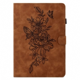 Lederhüllen Samsung Galaxy Tab S11 Handyhülle Wildleder-blumen- Und Schmetterlingseffekt