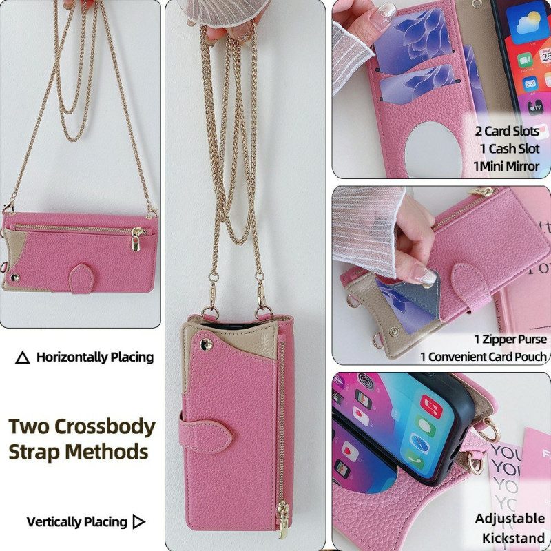 Lederhüllen Für Oneplus 13 Zweifarbige Geldbörse Mit Kette