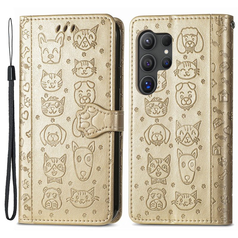 Lederhüllen Für Samsung Galaxy S24 Ultra 5g Cartoon-katzen Und Hunde