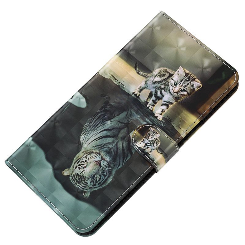 Lederhüllen Für Oppo A54 5G / A74 5G Mit Kordel Strappy Kitten Dream