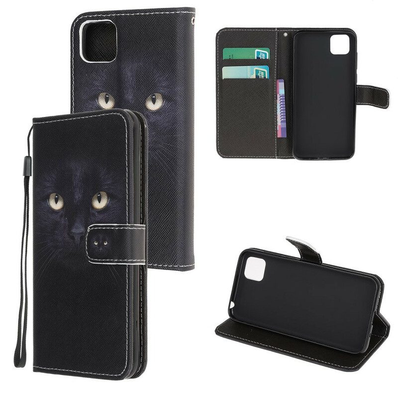 Flip Case Für Huawei Y5p Mit Kordel Riemchenförmige Schwarze Katzenaugen