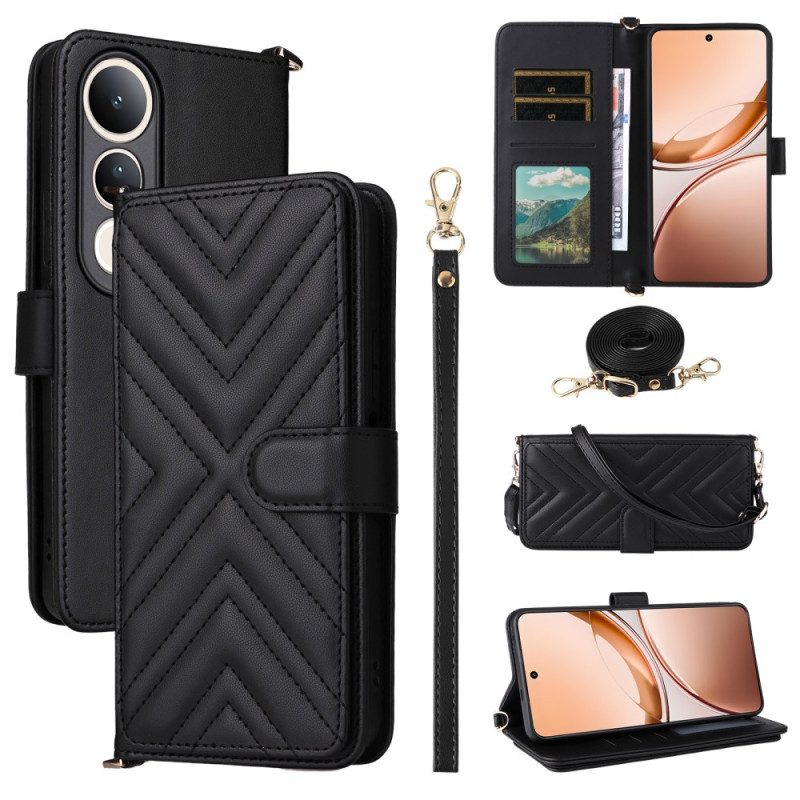 Lederhüllen Vivo V50 Lite 5g Gesteppt Mit Trageschlaufe Und Schultergurt