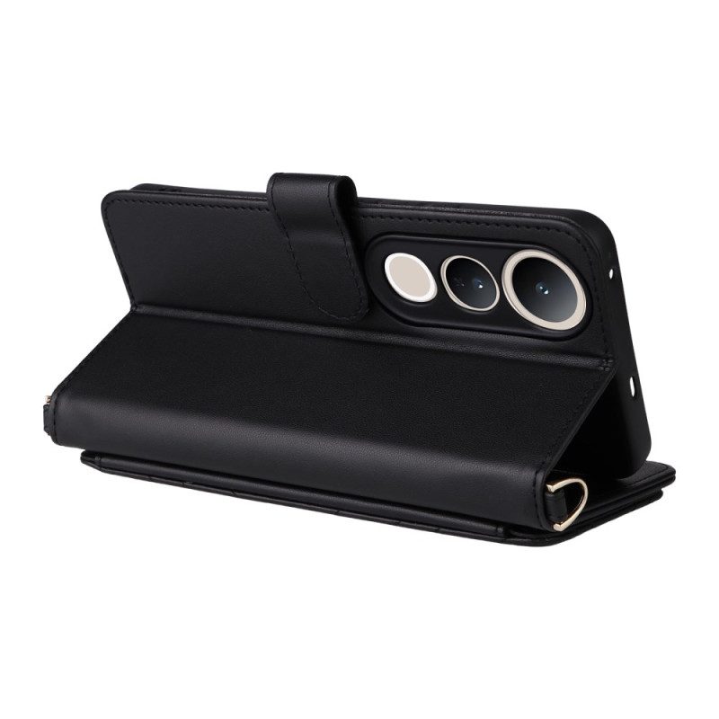 Lederhüllen Vivo V50 Lite 5g Gesteppt Mit Trageschlaufe Und Schultergurt