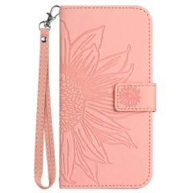 Lederhüllen Vivo V50 Lite 5g Riemen Mit Sonnenblumenmuster