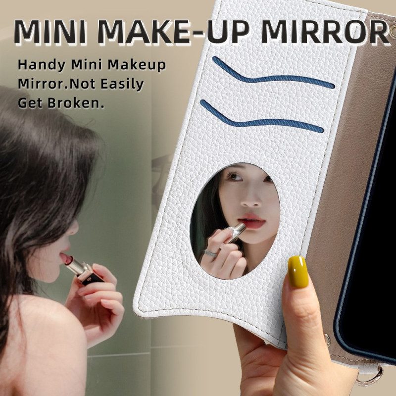 Vivo V50 Lite 5g Schultergeldbörse Mit Spiegel Und Kette