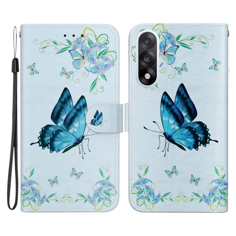 Lederhüllen Für Oneplus Nord 5 Blauer Schmetterling Und Blume